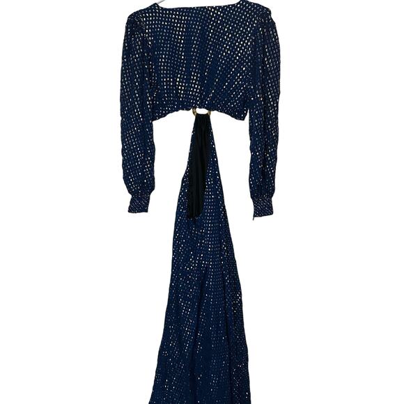 DELFI Collective Cerise Cutout Middle Blue Metallic Gold Dotted Gown Dress L - Picture 10 of 15